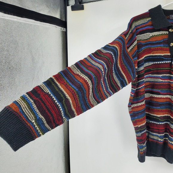 Vintage 90s Y2K Protege 3D Knit Abstract Henley Grunge Grandpa Sweater Large - Picture 6 of 8